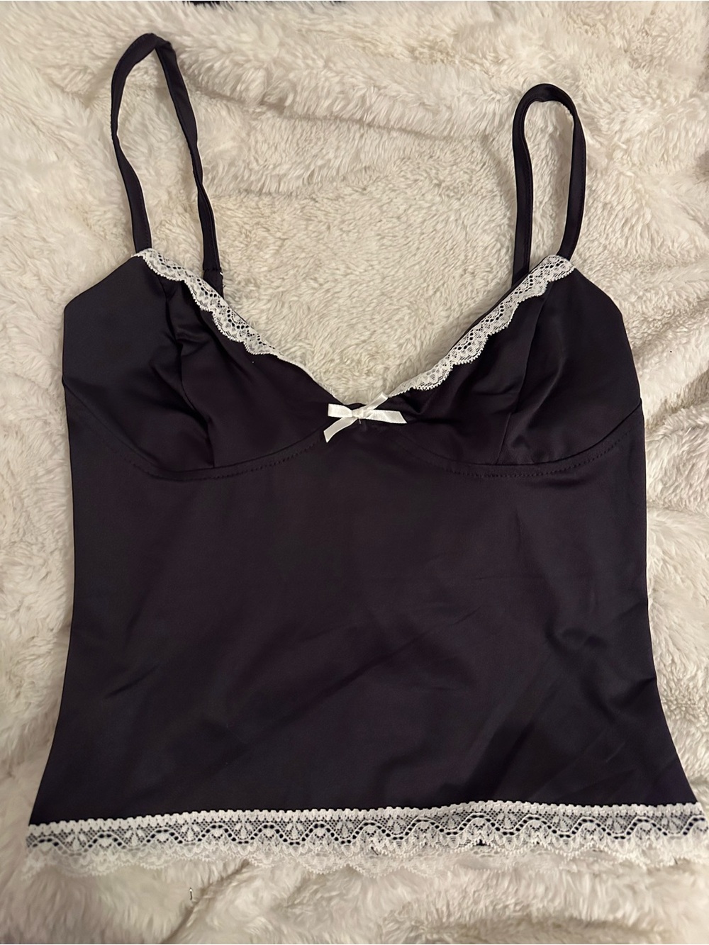 Dolls Kill Black Chemise Cami with White Lace Trim